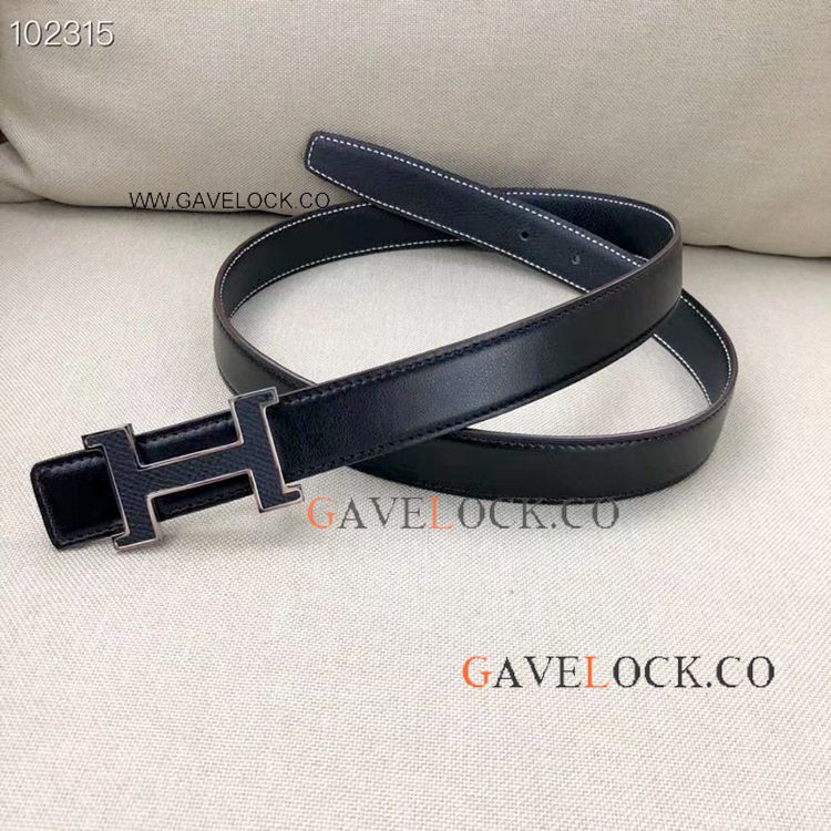 2019 New Hermes Black Reversible Belt with Leather'H' Buckle